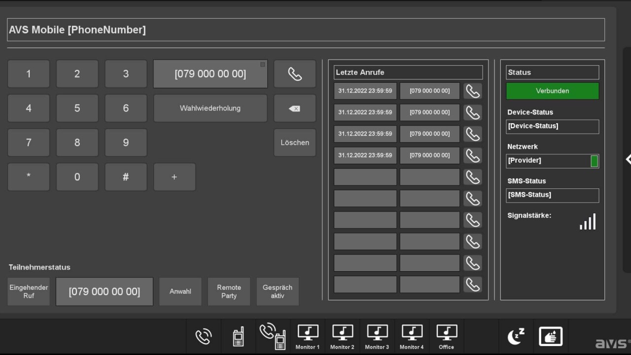 AVS mobile Device; virtuelles mobile Device, integriert in Touchpanel Oberfläche