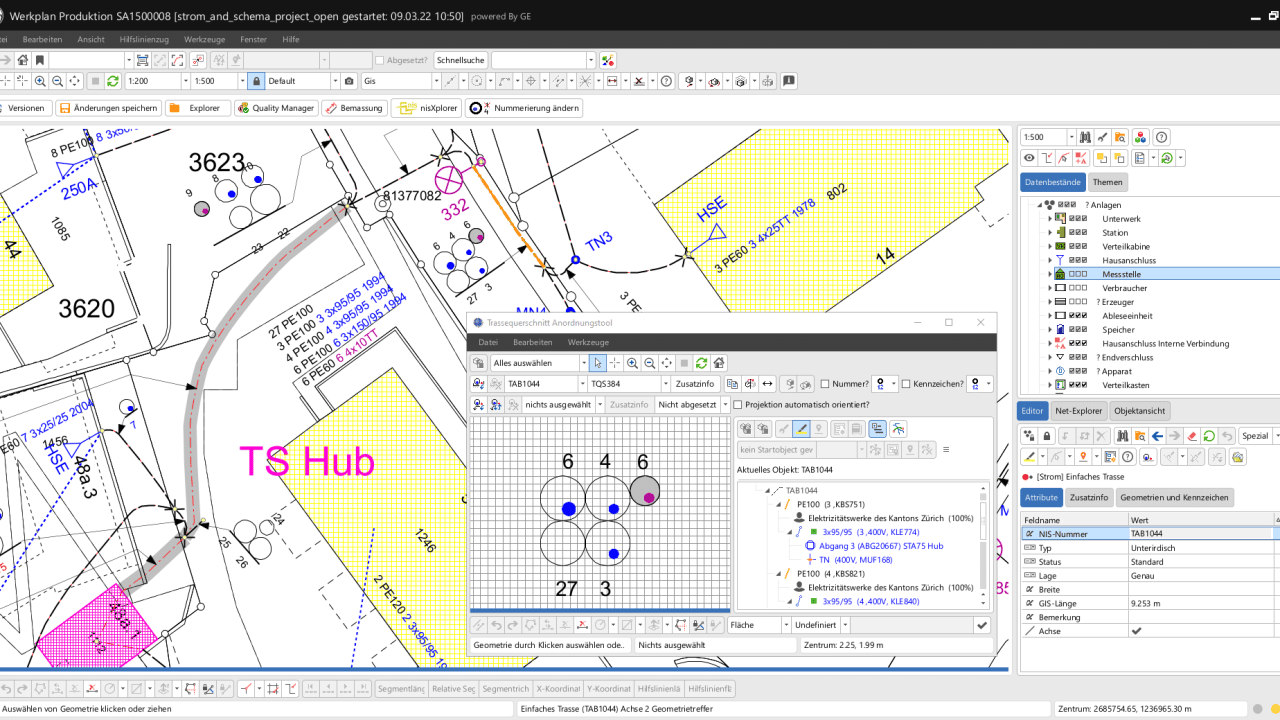 Trassen mit nisStrom - Werkplan/Bestandsplan mit Anordnungstool für Trassenquerschnittsbilder