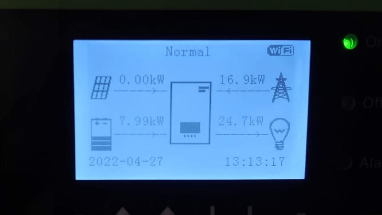 First discharge test at 7.99kW from the screen of the connected Sofar Inverter