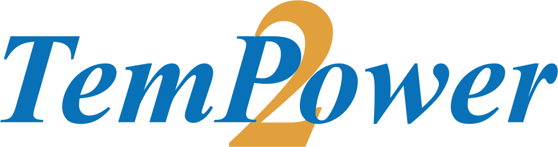 Das Bild zeigt das Wort TemPower in blauer Schrift, mit einer großen goldenen Zahl 2, die die Buchstaben m und P überlagert.