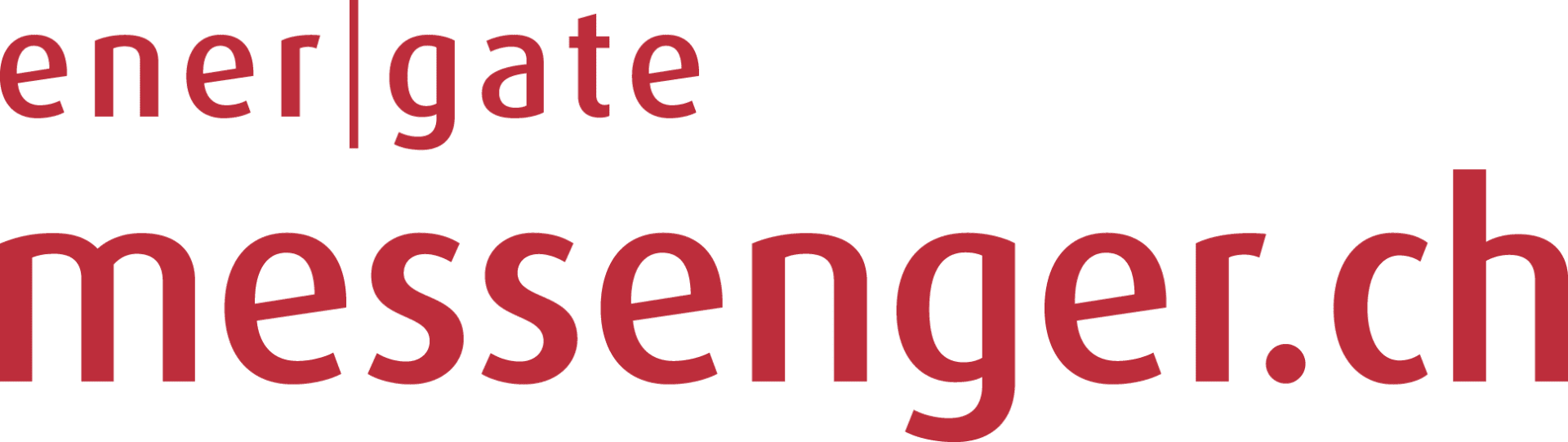 Rotes Textlogo auf weissem Hintergrund mit ener|gate messenger.ch, mit ener|gate in kleinen Buchstaben über dem grösseren messenger.ch.