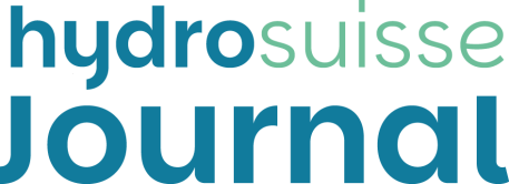 Logo featuring the words ‘hydrosuisse journal’ in blue and green lowercase letters