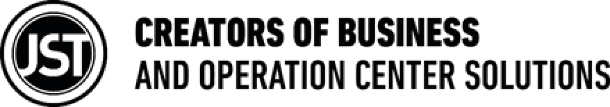 Logo with the letters JST inside a circle, next to the text Creators of Business and Operation Center Solutions in bold, black letters on a white background.